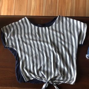 Navy and white vertical striped top